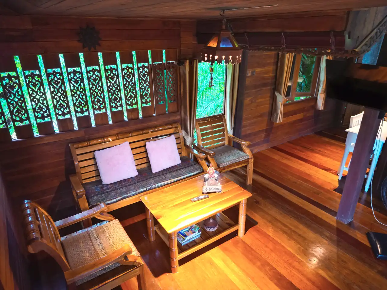 Thai teak house interior living 1