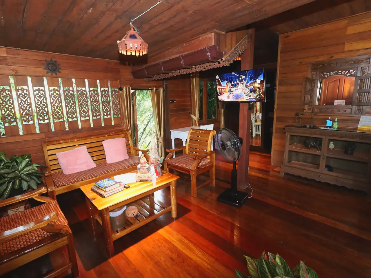 Thai teak house interior living 1